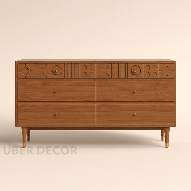 GeoForm Walnut Modern Dresser – Artistic Carved 6-Drawer Storage Cabinet