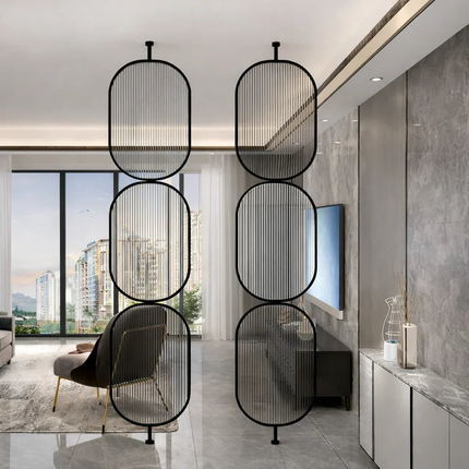 DUORA Stainless Steel Glass Room Divider With Paired Oval Frames For Living Room Lounge And Modern Interior Spaces