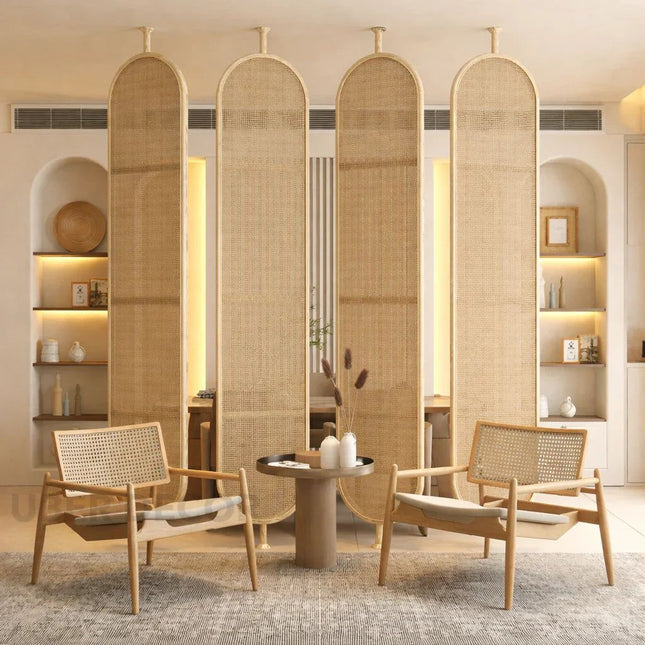 RAVENI Handcrafted Wooden Rattan Room Divider for Living Rooms, Lounges & Open Homes with Made-to-Order Customisation