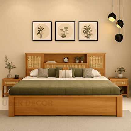 CaneHaven Japandi Rattan Panel Platform Bed for Modern Indian Homes