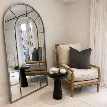 LucentArc- Arched Grid Shaped Full Length Metal Framed Large Size Mirror for Bedroom or Living Room Foyer