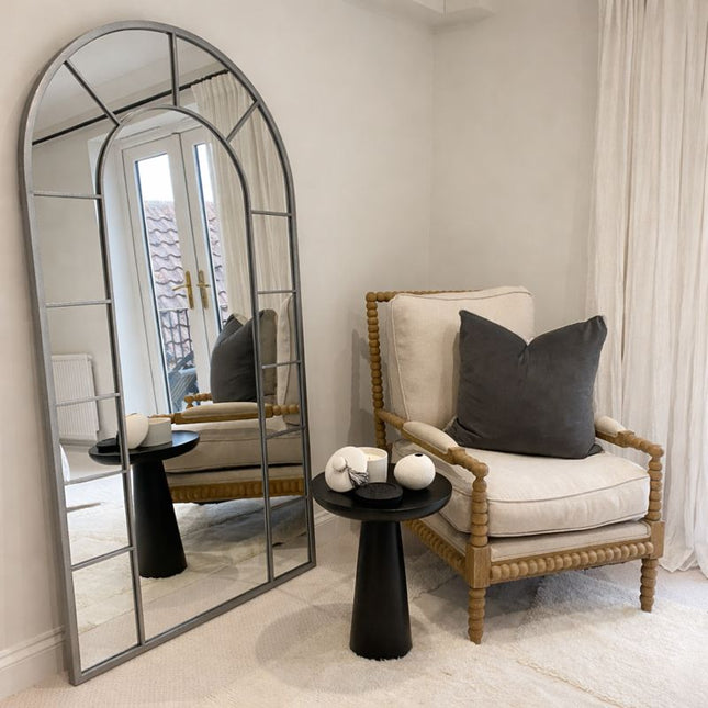 LucentArc- Arched Grid Shaped Full Length Metal Framed Large Size Mirror for Bedroom or Living Room Foyer