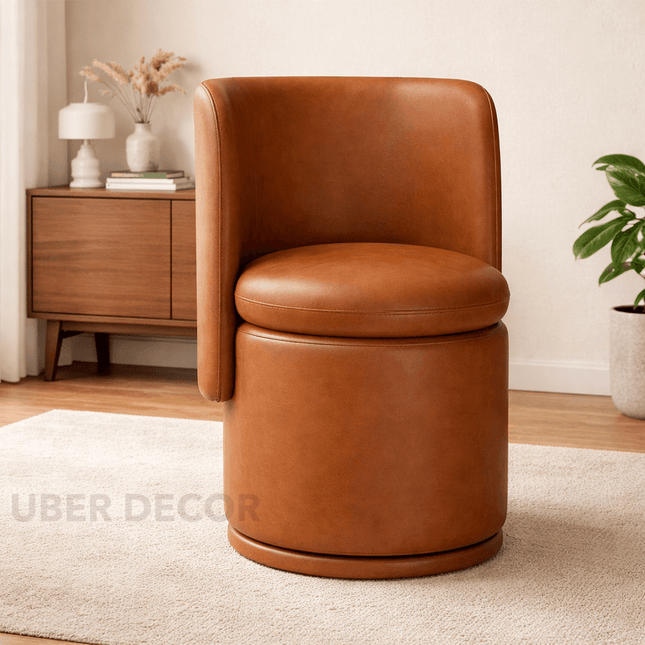Erona Modern Barrel Chair with Rounded Back and Cylindrical Base Perfect for Bedroom Living Room or Accent Corners