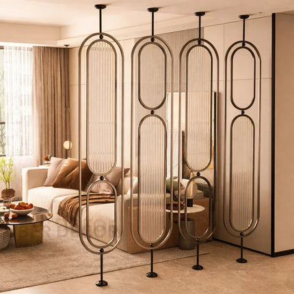 LIVO Stainless Steel Glass Column Room Divider With Vertical Framed Panels For Living Room Bedroom And Luxury Interior Spaces