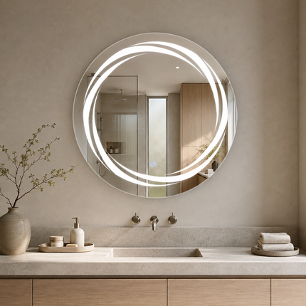 Vividra round led mirror- 3-colour touch button backlit or frontlit frameless bathroom vanity mirror