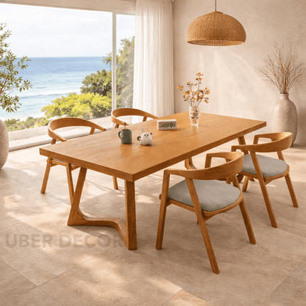 Elmoria Solid Wood Dining Table Scandinavian Modern Rectangular Minimalist Dining Table for Dining Room