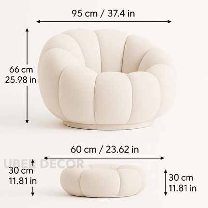 Pumpkin Sofa Chair with Ottoman and Pumpkin Cushion Pillow- Luxury Boucle Cloud Couch