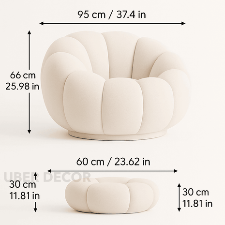 Pumpkin Sofa Chair with Ottoman and Pumpkin Cushion Pillow- Luxury Boucle Cloud Couch - Uber Decor