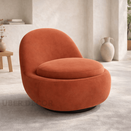 Alyra- Round Laid Back Upholstered Swivel Accent Lounge Chair for Office or Home