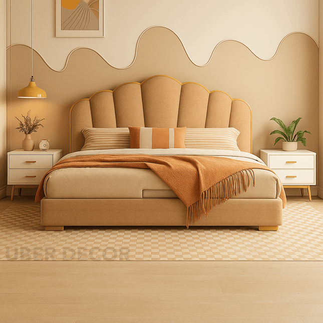 Petalrest Shell Bed – Modern Chic with Hidden Storage for Bedroom Bliss