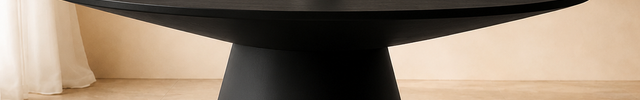 Orren Form Round Dining Table – In Stock, Black Veneer Top & Black Matte Modern Japandi Conical Base