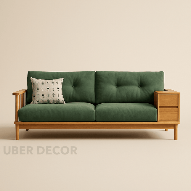 Denton Wooden Sofa with Storage Japandi Functional Couch for Living Room
