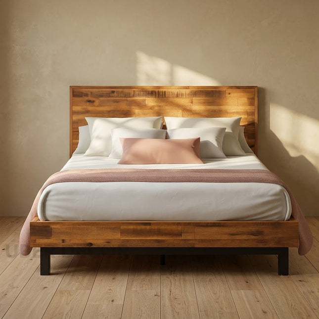 RustGroove Platform Bed – Reclaimed Wood Frame with Clean Modern Lines