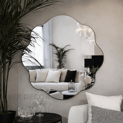 Nira Wave Frameless HD Mirror – Wavy Round Wall Mirror for Living Room & Bedroom Handmade Decorative Accent & Housewarming Gift