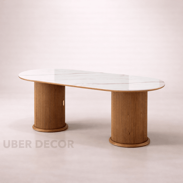 Harmony Grove Dining Table with Premium Marble Tabletop Solid Wood and MDF Base Built In Storage Custom Crafted for Elegant Modern Homes