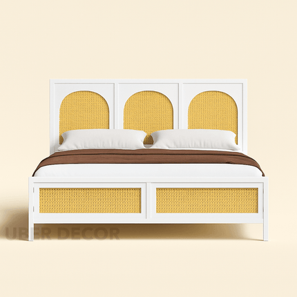 TeakTide Arched Rattan Panel Customisable Bed for Modern Boho Bedrooms