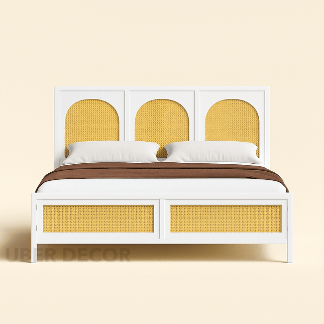 TeakTide Arched Rattan Panel Customisable Bed for Modern Boho Bedrooms
