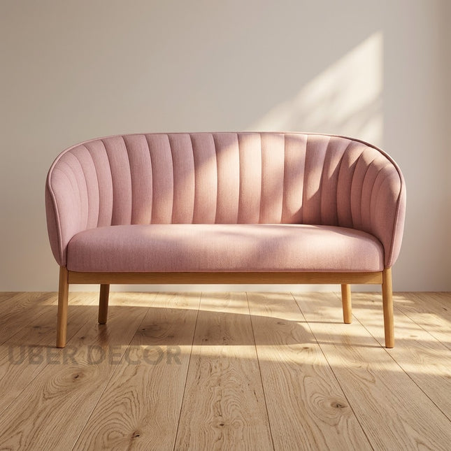Zorina 55" Loveseat- Curved Tufted Back Upholstered 2 Seater Sofa with Wooden Legs For Living Room