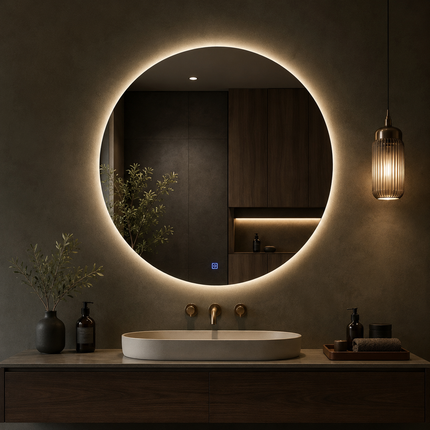 Auronda round led mirror- 3-colour touch button front or back lit frameless bathroom vanity mirror