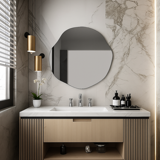 Chic Wavy Frameless Mirror-Unique Curvy Frameless Round Mirror for Bathroom Vanity or Powder Room