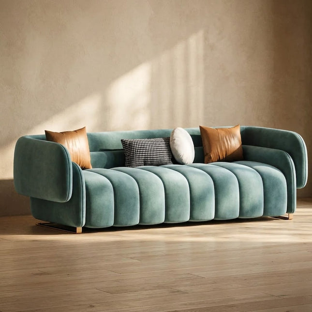 Andorra Luxury Modern Channel Tufted Sofa with Curved Backrest Customisable Designer Couch for Luxury Apartments