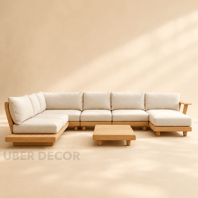 Nairobi Sectional Sofa with Chaise Modern Japandi Solid Wood Frame Sofa