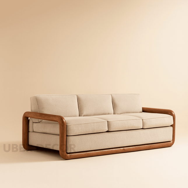 Roswell 3-Seater Modern Wooden Sofa Sculptural Minimalist Couch for Living Room