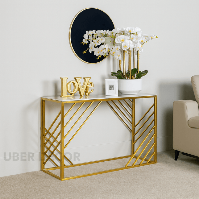 Virella Strata Display Table – Customizable Marble Top for Hallway & Living Spaces