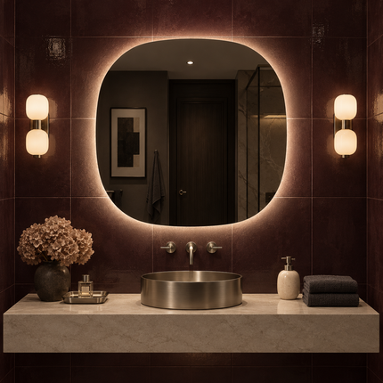 Zuri Rounded Square Frameless LED Wall Hanging Mirror with Front or Back Lit for Bathroom Vanity Dressing Room