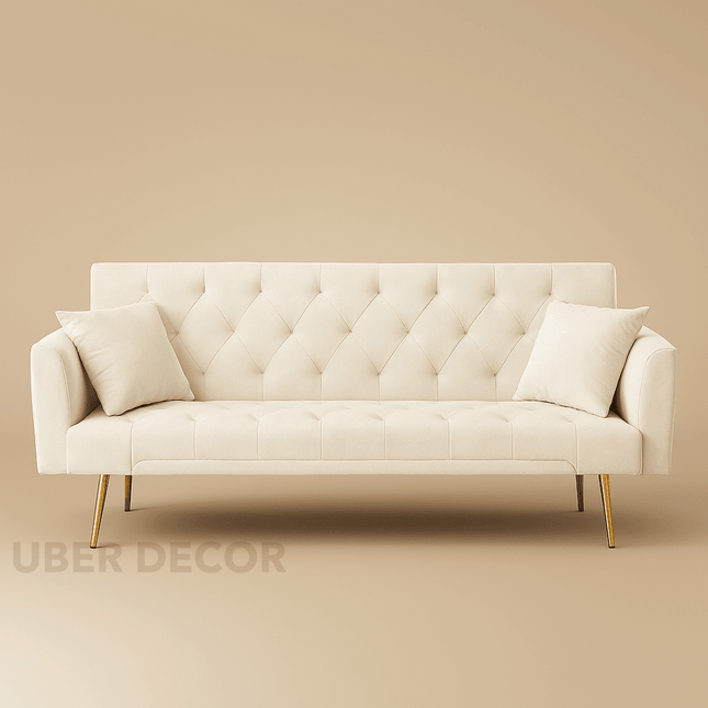 Lisbon 71" Futon Sofa- Modern Tufted Convertible Futon Couch with 3 Adjustable Backrest & and Gold Metal Legs