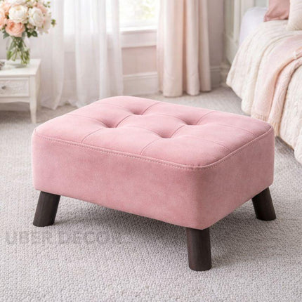 VelvetLift Small Foot Stool Ottoman - Stylish Footrest with Wooden Legs - Ideal Bedside Step Stool