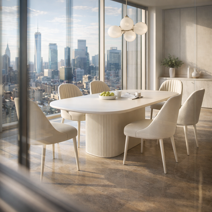 Ivoryline Oval Dining Table Scandinavian Japandi Mid Century Modern Design Fluted Pedestal Base Modern Dining Table for Dining Room