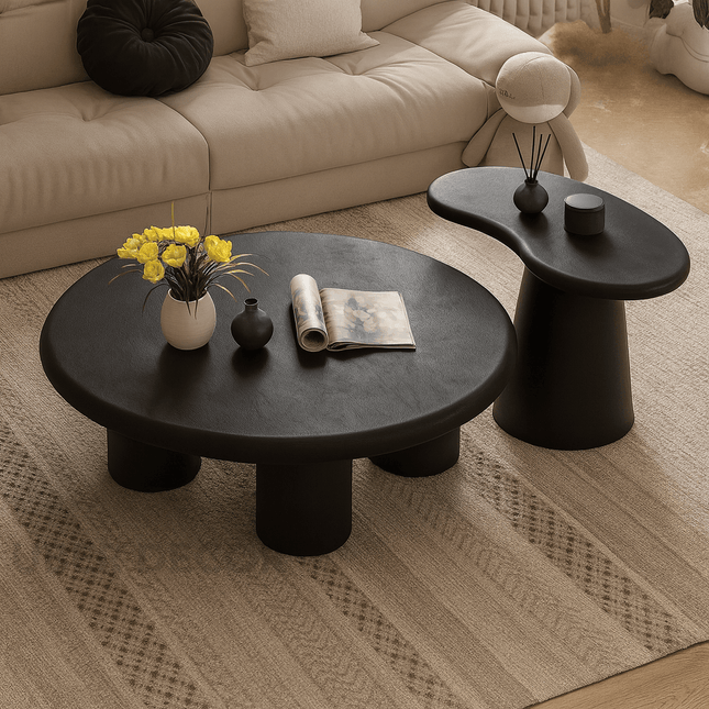 Tisza Cream Cloud Coffee Table Set – Round MDF Tops with Soft Edges and Nesting Design – Minimalist Accent Furniture for Small Apartments and Modern Living Rooms