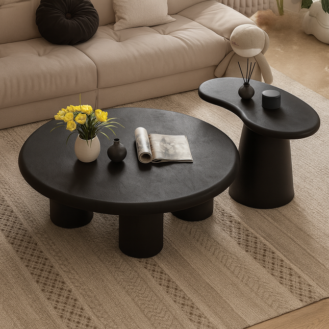 Tisza Cream Cloud Coffee Table Set – Round MDF Tops with Soft Edges and Nesting Design – Minimalist Accent Furniture for Small Apartments and Modern Living Rooms