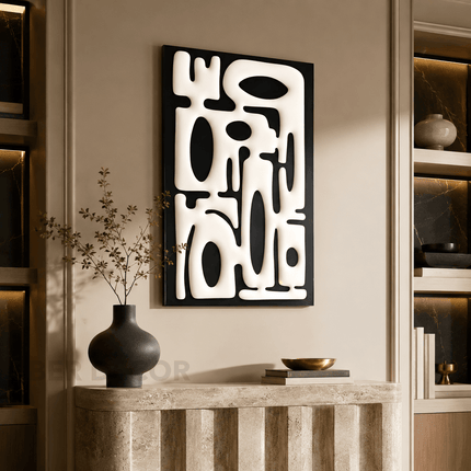 Abstract Rhythm Japandi Wall Art – Geometric Relief for Living Room