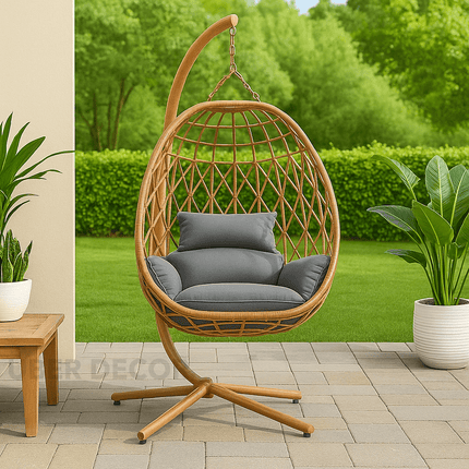 BirchBud Cocoon Swing Chair – Earthy Minimalist Comfort | Boho Natural Style for Balcony & Living Room Swing Chair for Patios, Gardens, Studies & Terraces