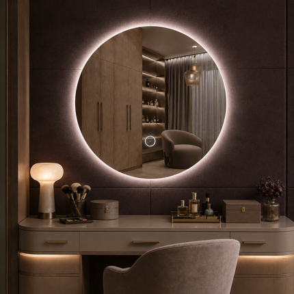 Folira round led mirror- 3-colour frontlit or backlit touch button led frameless bathroom vanity mirror