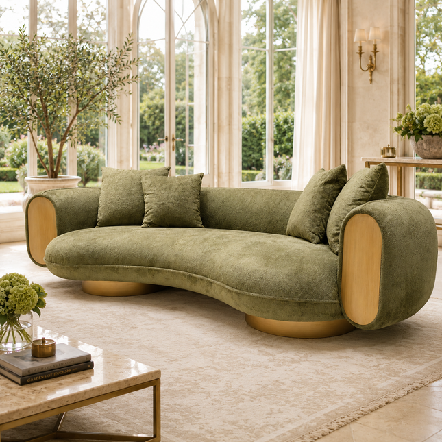Verde Halo Sculptural Designer Sofa with Organic Curved Silhouette Customisable Luxury Statement Couch for Artistic Contemporary Interiors