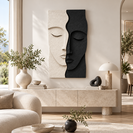 Serene Dual Face Japandi Wall Art Sculpture – Textured Abstract Relief for Bedroom, Living Room & Modern Interiors