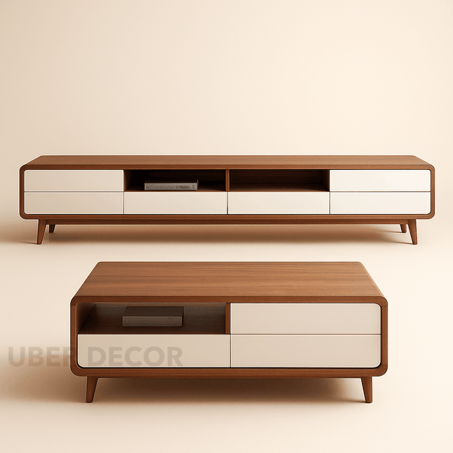Tavro Edge – Modern Coffee Table, Nordic Inspired with Two-Tone Design TV Unit
