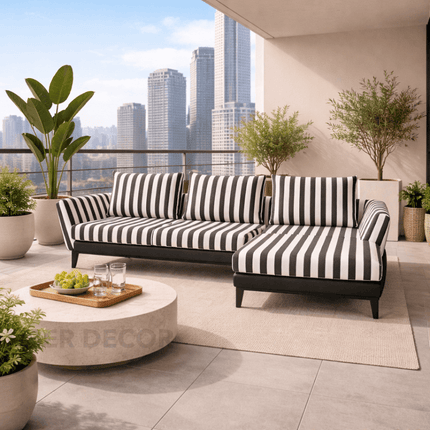 Wellington Modern Sectional Sofa with Chaise Black & White Striped Customizable Couch for Living Room