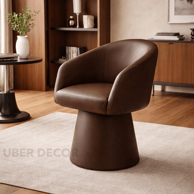 Lumi Modern Barrel Chair with Curved Silhouette and Sculptural Base Ideal for Living Room Lounge or Dining Spaces