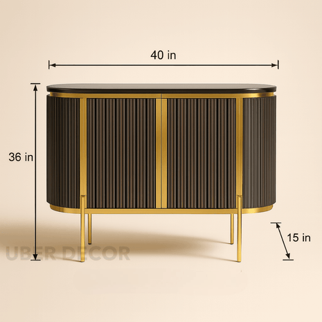 Odessa Entryway Table – Wood Cabinet with Gold Frame & Ribbed Doors Mid‑Century Modern Accent - Uber Decor