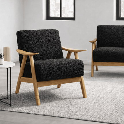 Zephra Accent Chair- Retro Vintage Upholstered Laid Back Armchair with Wooden Arms and Legs