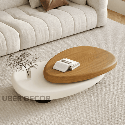 Songhua Contemporary Mid Century Japandi Coffee Table with Organic Two Tone Sculptural Design and Solid Wood Top