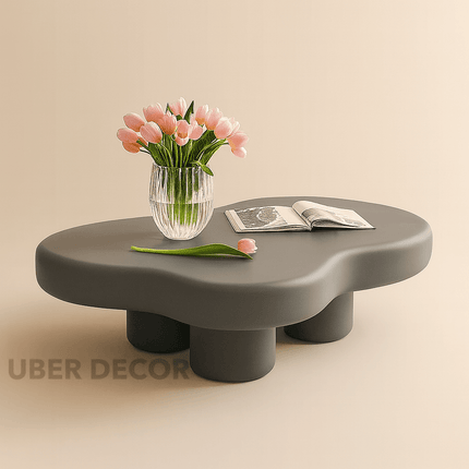 Tigris Blanc Cloud Coffee Table – White Sculptural MDF Top with Irregular Organic Form and Rounded Legs – Minimalist Accent for Kawaii-Inspired and Modern Living Rooms