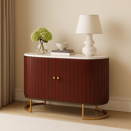 Astra Ellipse Entryway Table – Custom Marble Top with Fluted Front & Curved Base Mid‑Century Modern Accent
