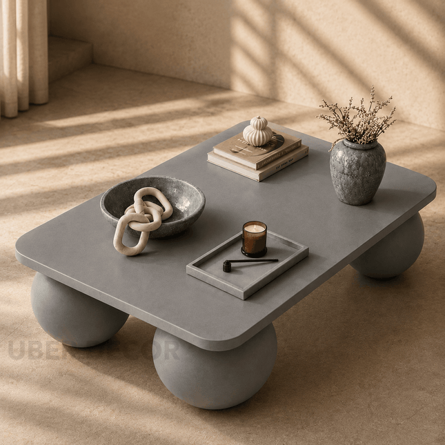 Dwangwa Coffee Table Modern Contemporary Sculptural Futuristic Inspired Designer Center Table Custom Finish Sphere Base Table for Modern Loft Space