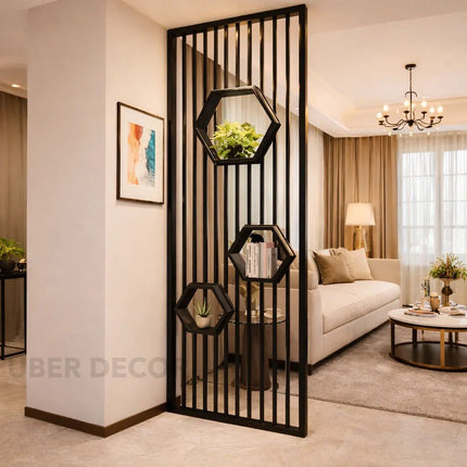 HEXORA Stainless Steel Room Divider For Living Room Bedroom Dining Area Home Office Modern Metal Room Partition With Shelves