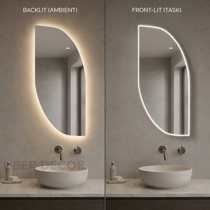 Alina Asymmetrical LED Mirror – Frameless Wall Hanging Mirror with Front or Back Lit for Vanity & Bathroom